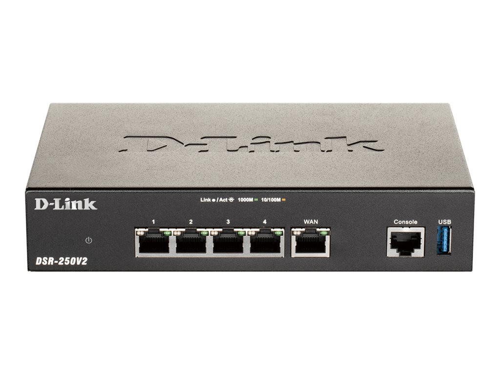 D-LINK DSR-250V2/E Double-WAN Unified Services VPN Router 1 Gigabit WAN Port 3 Gigabit LAN Ports 1 Configurable Gigabit Port 950Mbps