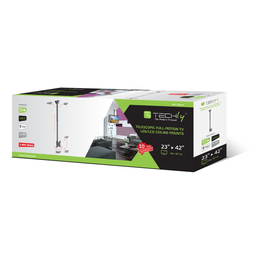 TECHLY Teleskop Universal Deckenhalterung fuer 1 LCD TV LED 58,42cm106,68cm 2342Zoll langer Arm