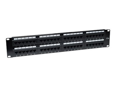 INTELLINET Cat5e Patch Panel 48 Ports RJ45 UTP ungeschirmt 2HE Schwarz passend fuer 19Z Einbaustandard