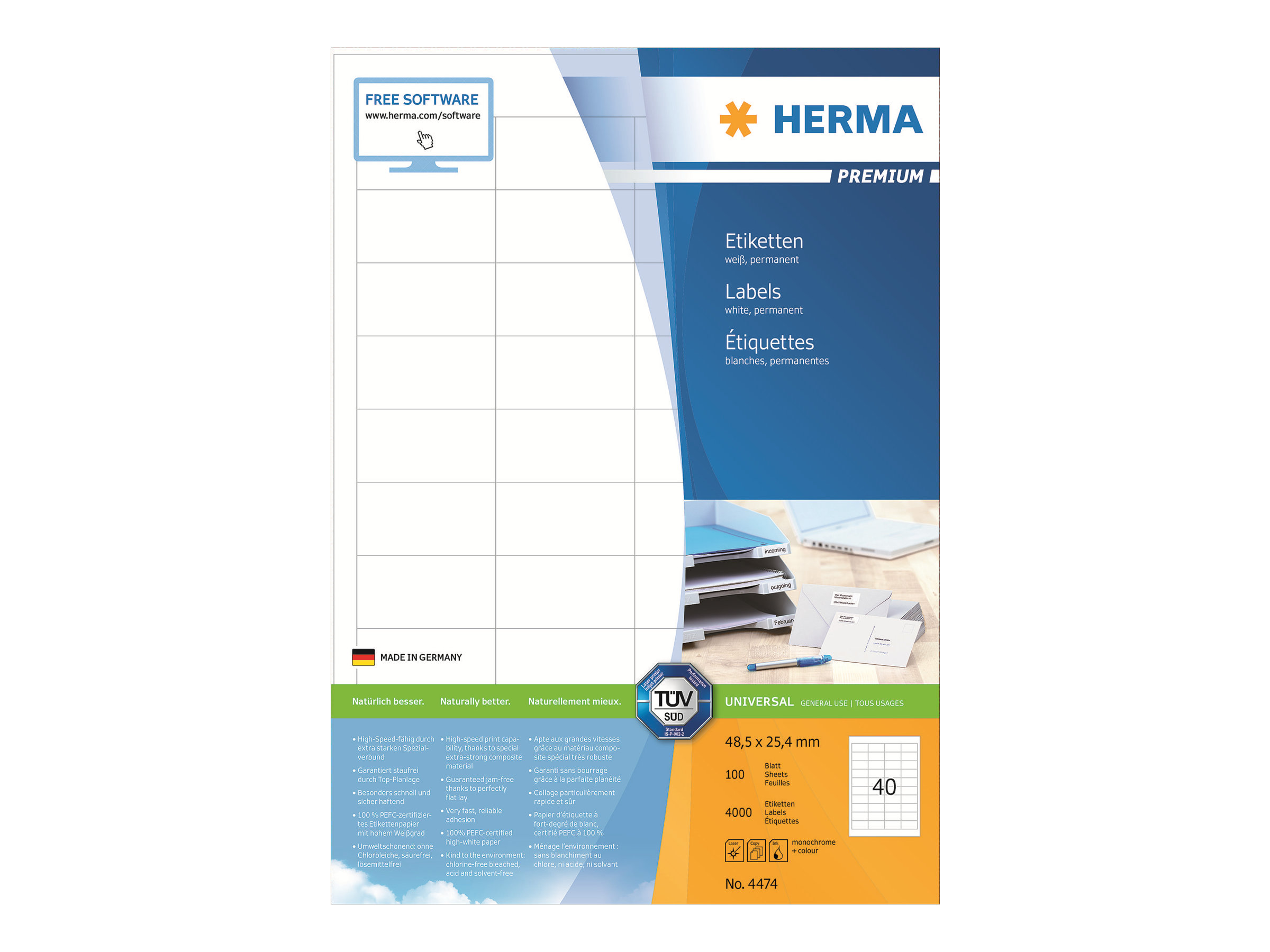 4.000 HERMA Etiketten 4474 weiss 48,5 x 25,4 mm 4.000 HERMA Etiketten 4474 weiss 48,5 x 25,4 mm