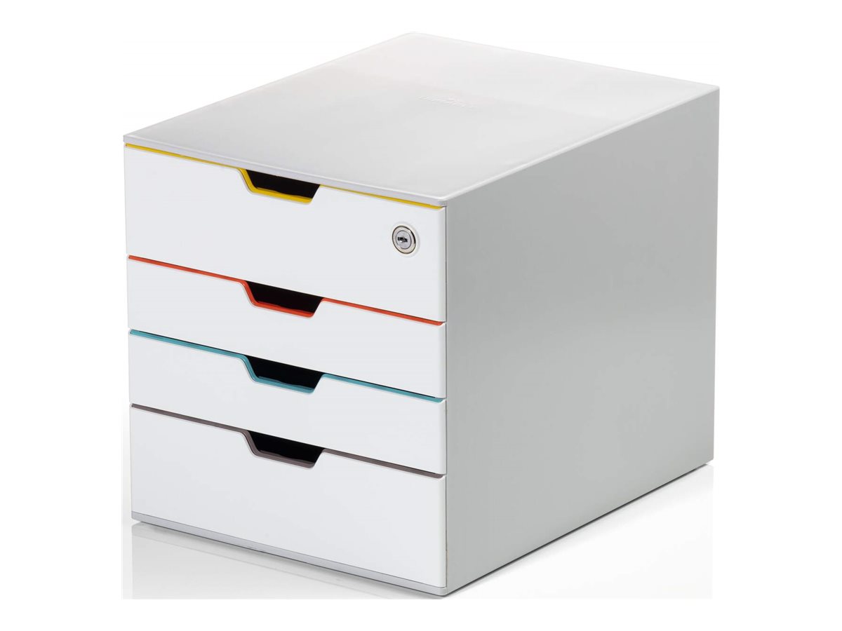 DURABLE Schubladenbox VARICOLOR® MIX SAFE weiss mit bunten Farblinien 762627, DIN A4, DIN C4 mit 4 Schubladen DURABLE Schubladenbox VARICOLOR® MIX SAFE weiss mit bunten Farblinien 762627, DIN A4, DIN C4 mit 4 Schubladen