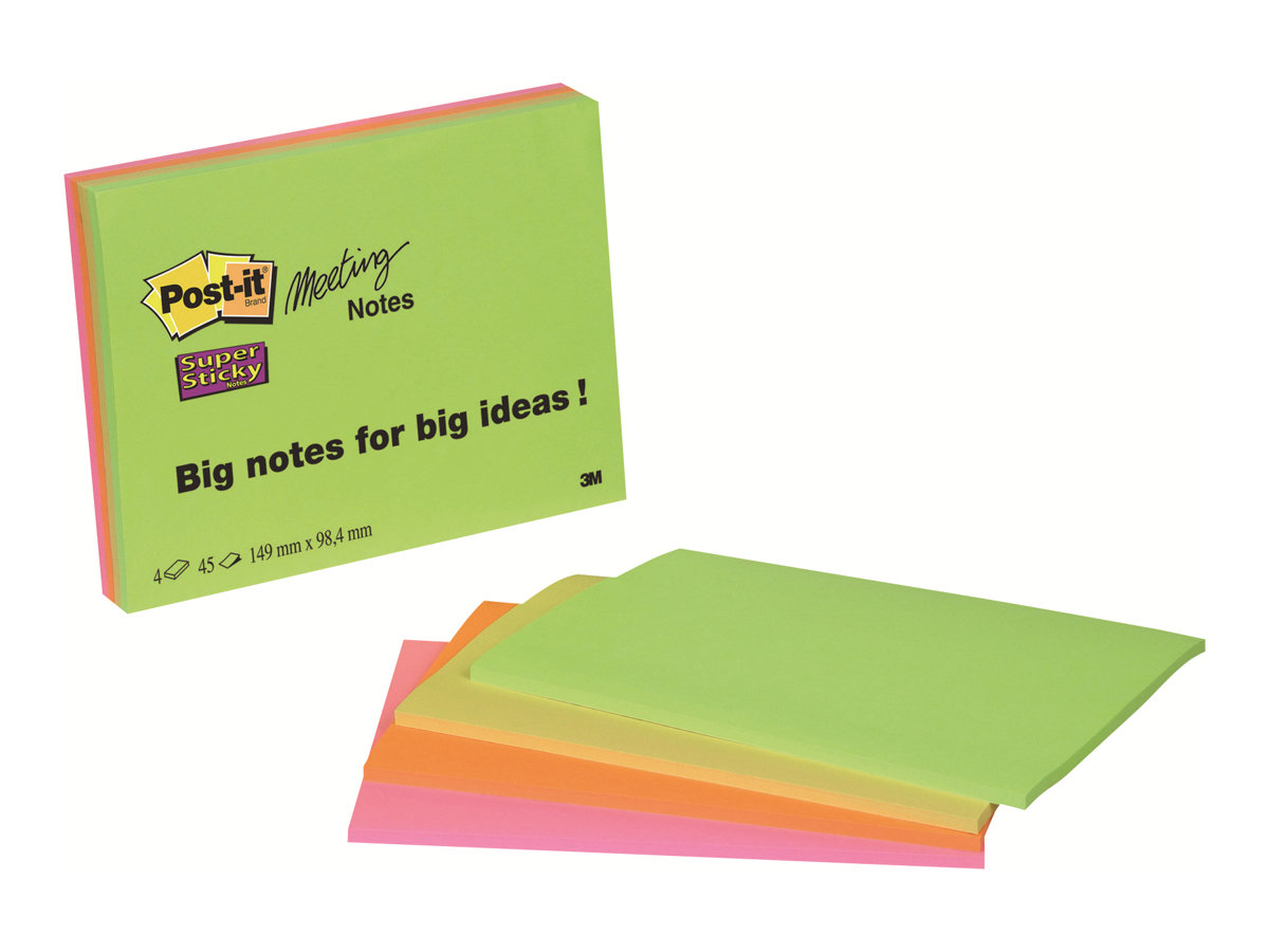 Post-it® Super Sticky Meeting Notes Haftnotizen extrastark 6845-SSP farbsortiert, 4 Bloecke Post-it® Super Sticky Meeting Notes Haftnotizen extrastark 6845-SSP farbsortiert, 4 Bloecke