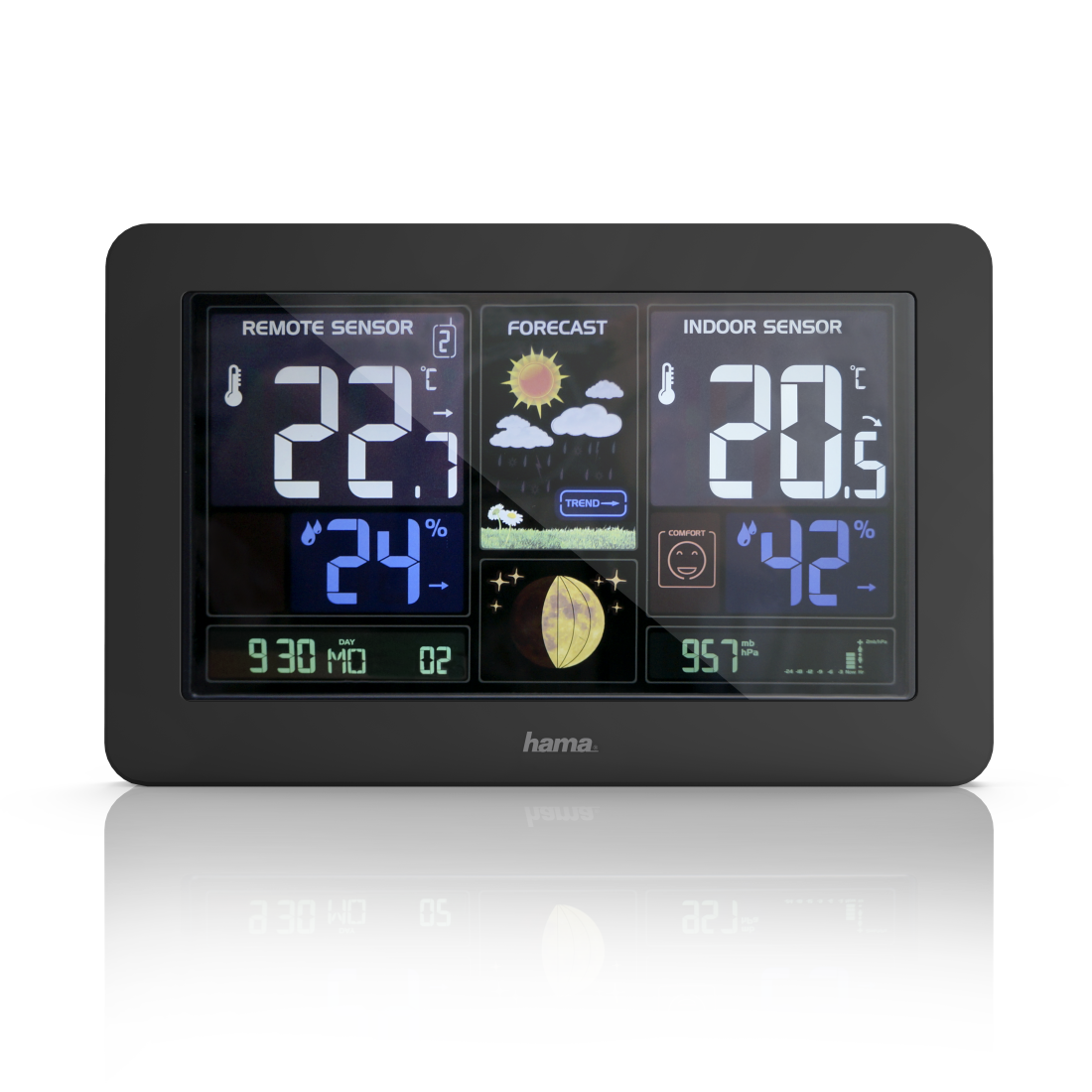 Hama Wetterstation Premium LEDFarbdisplay USBLadefunktion