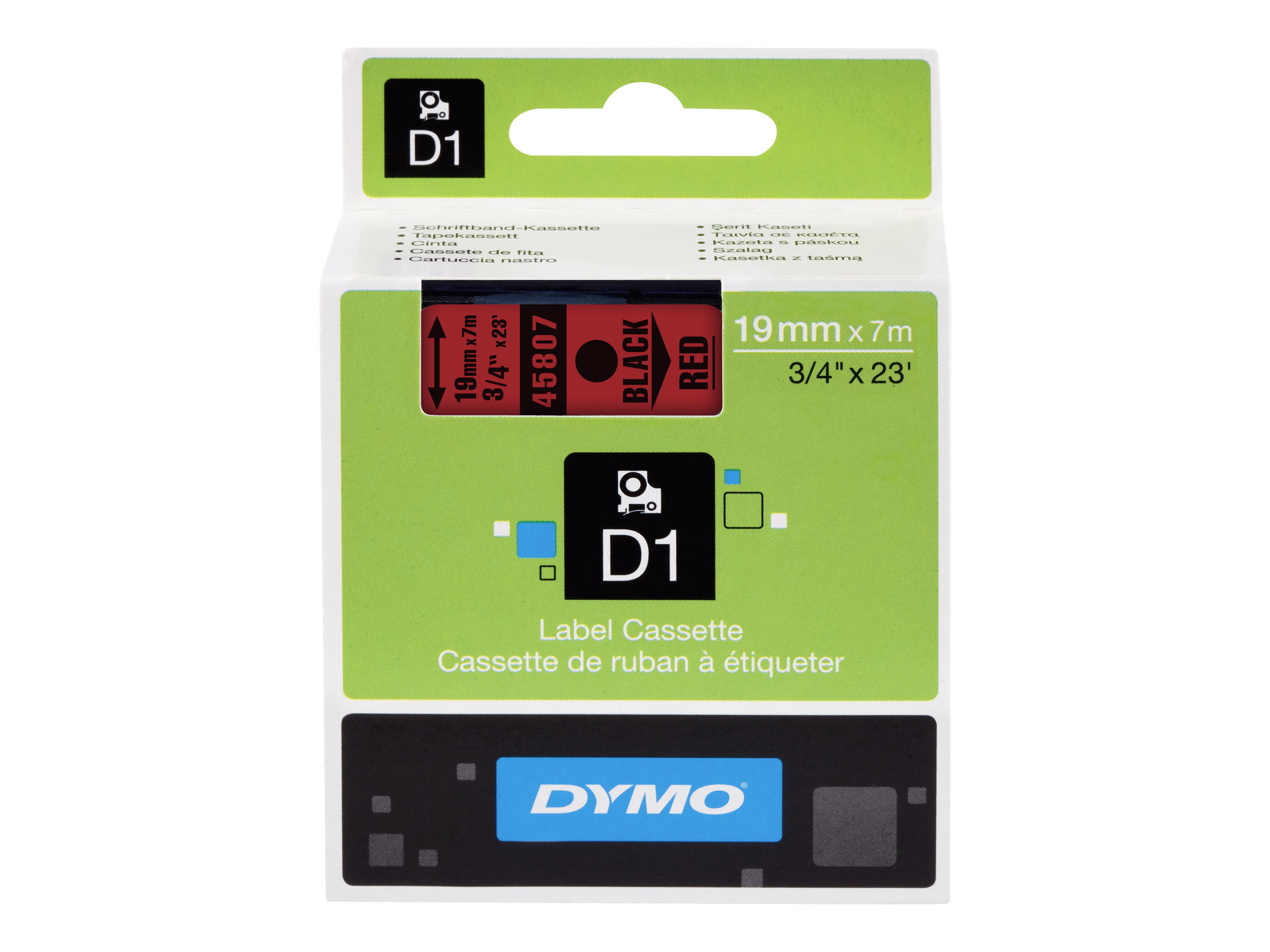 DYMO Schriftband D1 S0720870, 19 mm schwarz auf rot