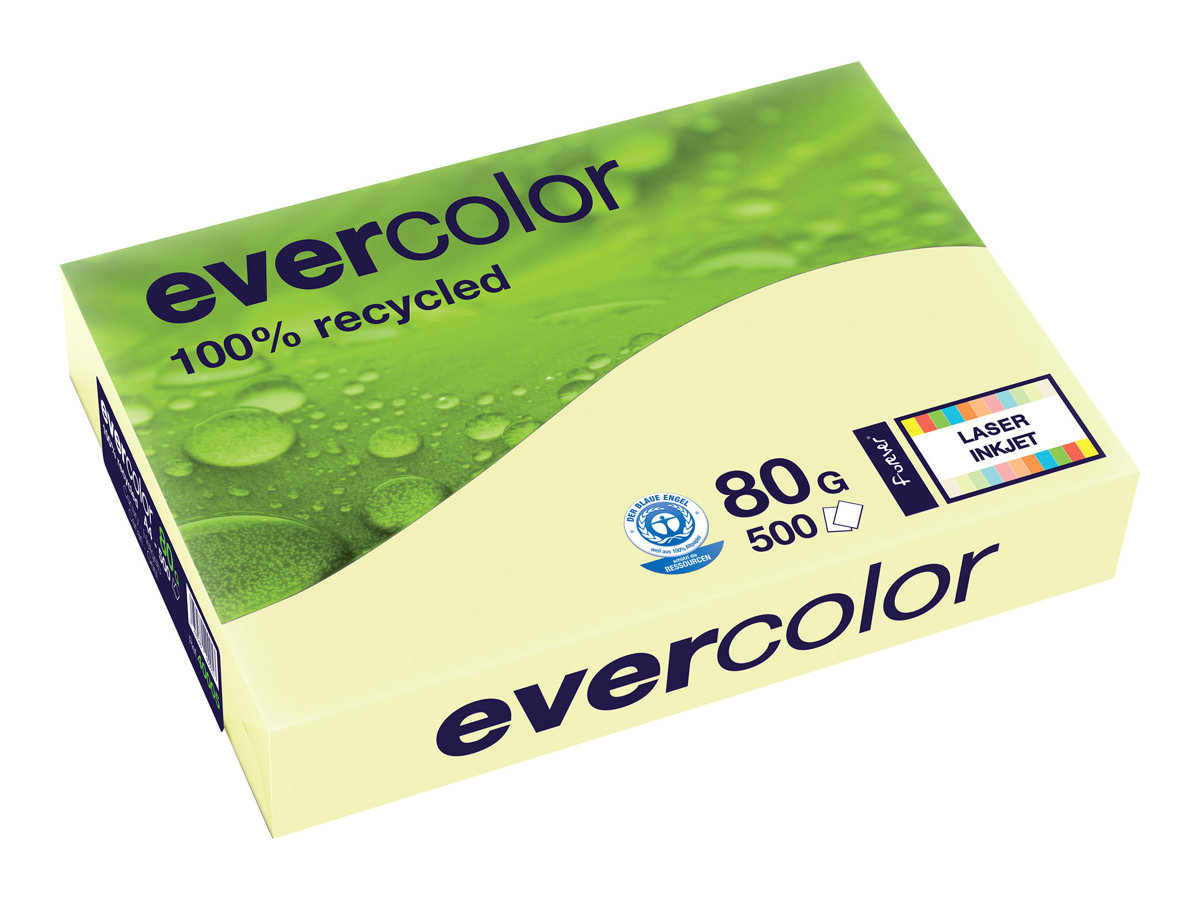 Clairefontaine Recyclingpapier Evercolor hellgelb DIN A4 80 g/qm 500 Blatt Clairefontaine Recyclingpapier Evercolor hellgelb DIN A4 80 g/qm 500 Blatt
