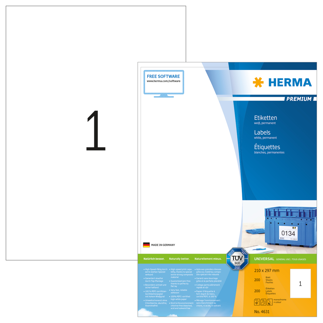 200 HERMA Etiketten 4631 weiss 210,0 x 297,0 mm