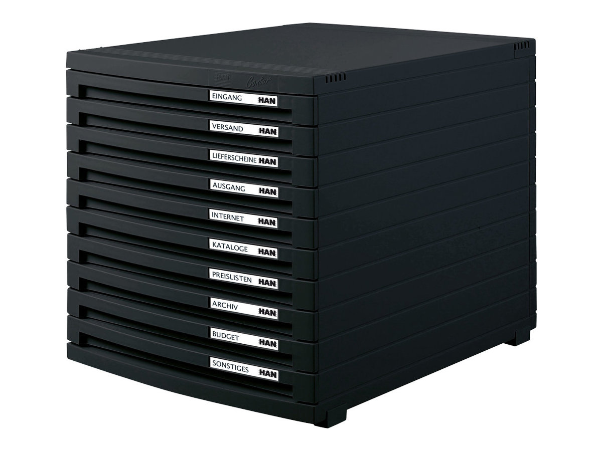 HAN Schubladenbox Contur  schwarz 1510-13, DIN B4 mit 10 Schubladen