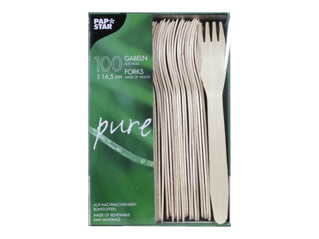 PAPSTAR Einweg-Gabeln pure, Holz, 100 St.