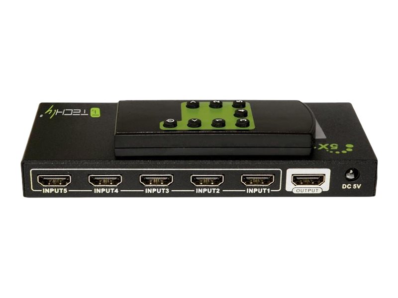 TECHLY HDMI Switch 4K 60Hz 3D 5-Wege schwarz 5xHDMI Buchse Eingaenge 1xHDMI Ausgang  1x Eingangssignal DDC 5V