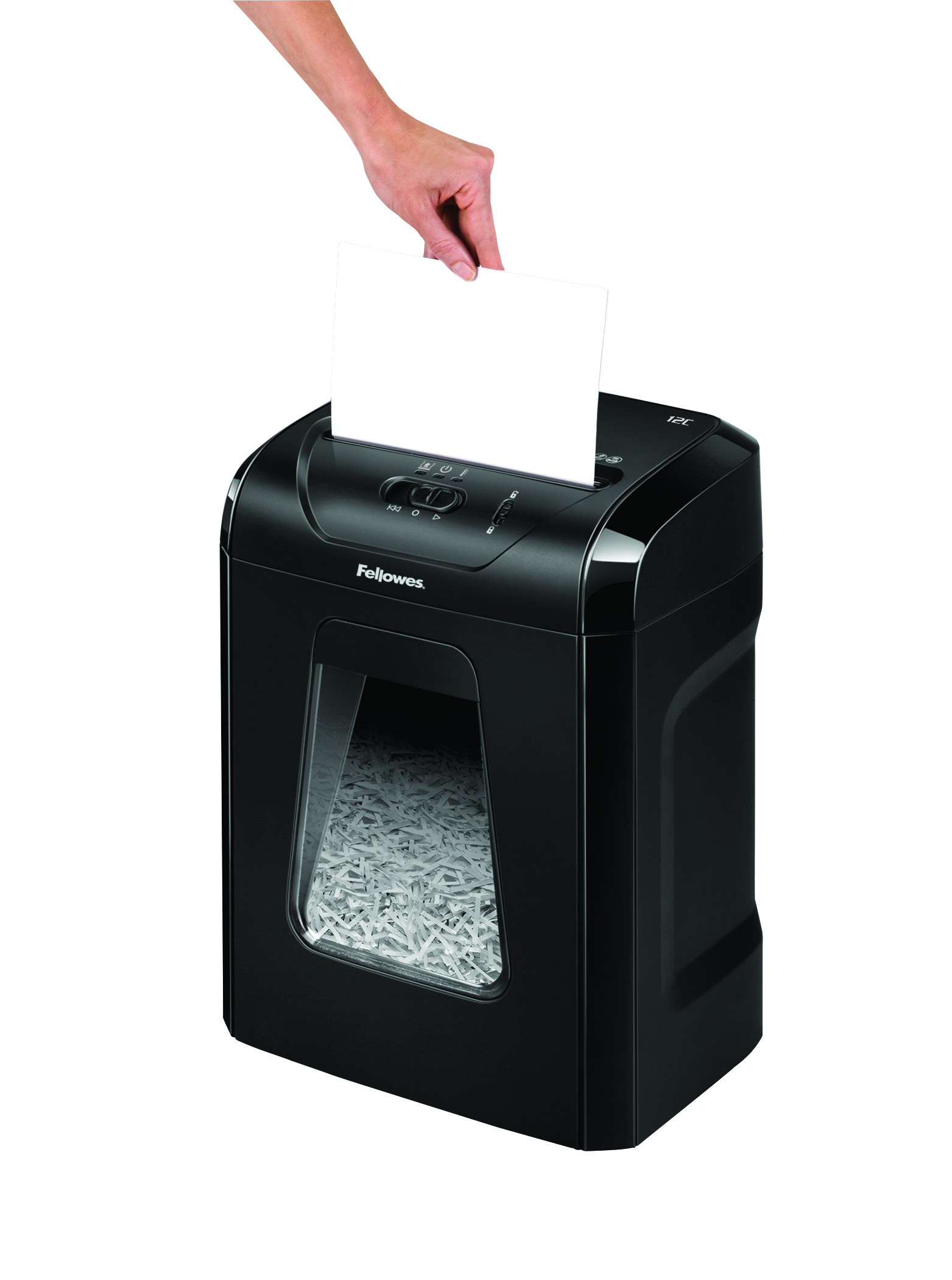 Fellowes Powershred 12C Aktenvernichter mit Partikelschnitt P4, 4 x 40 mm, bis 11 Blatt, schwarz