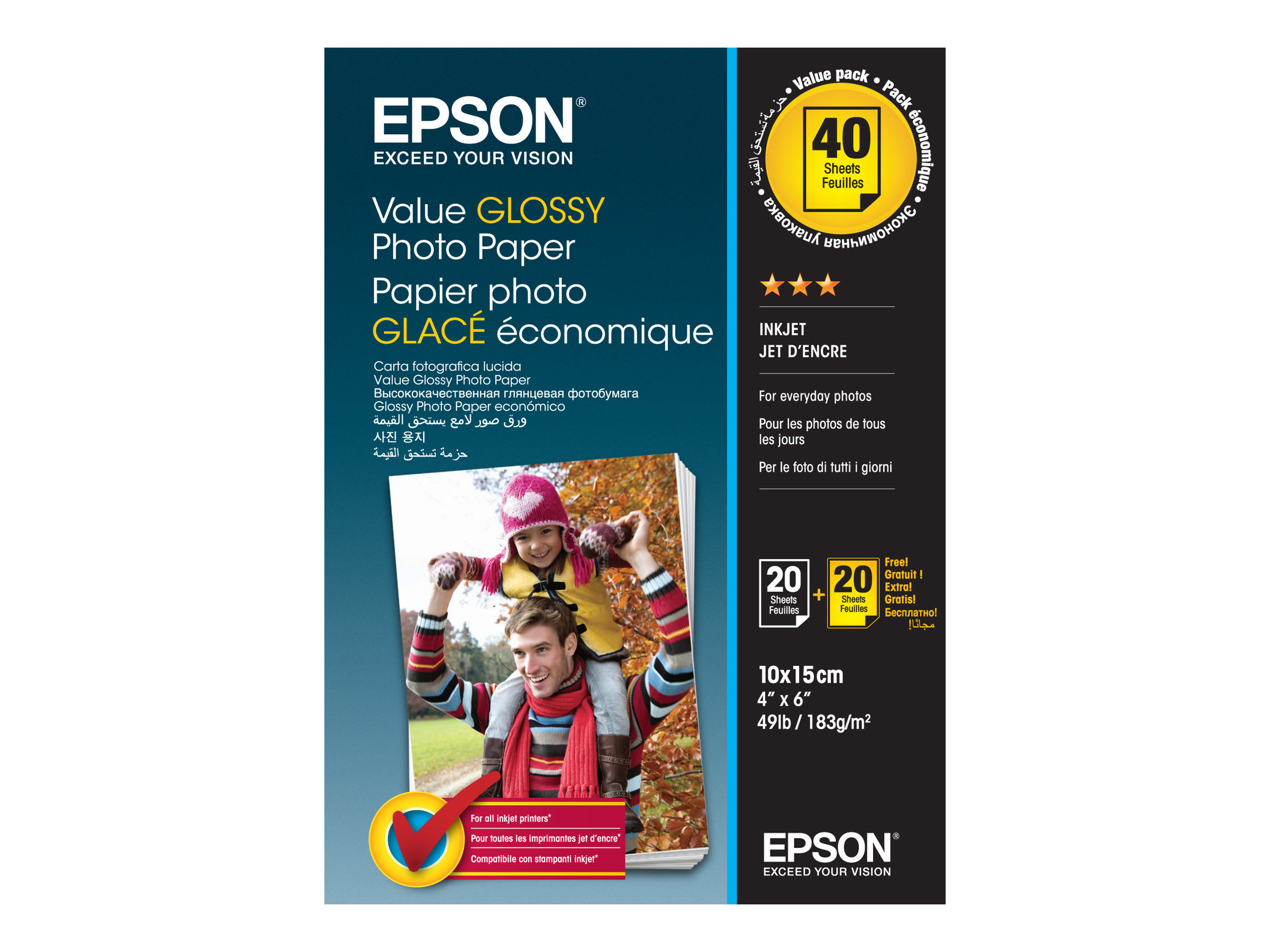 EPSON Fotopapier C13S400044 10,0 x 15,0 cm hochglÃ¤nzend 183 g/qm 2x 20 Blatt