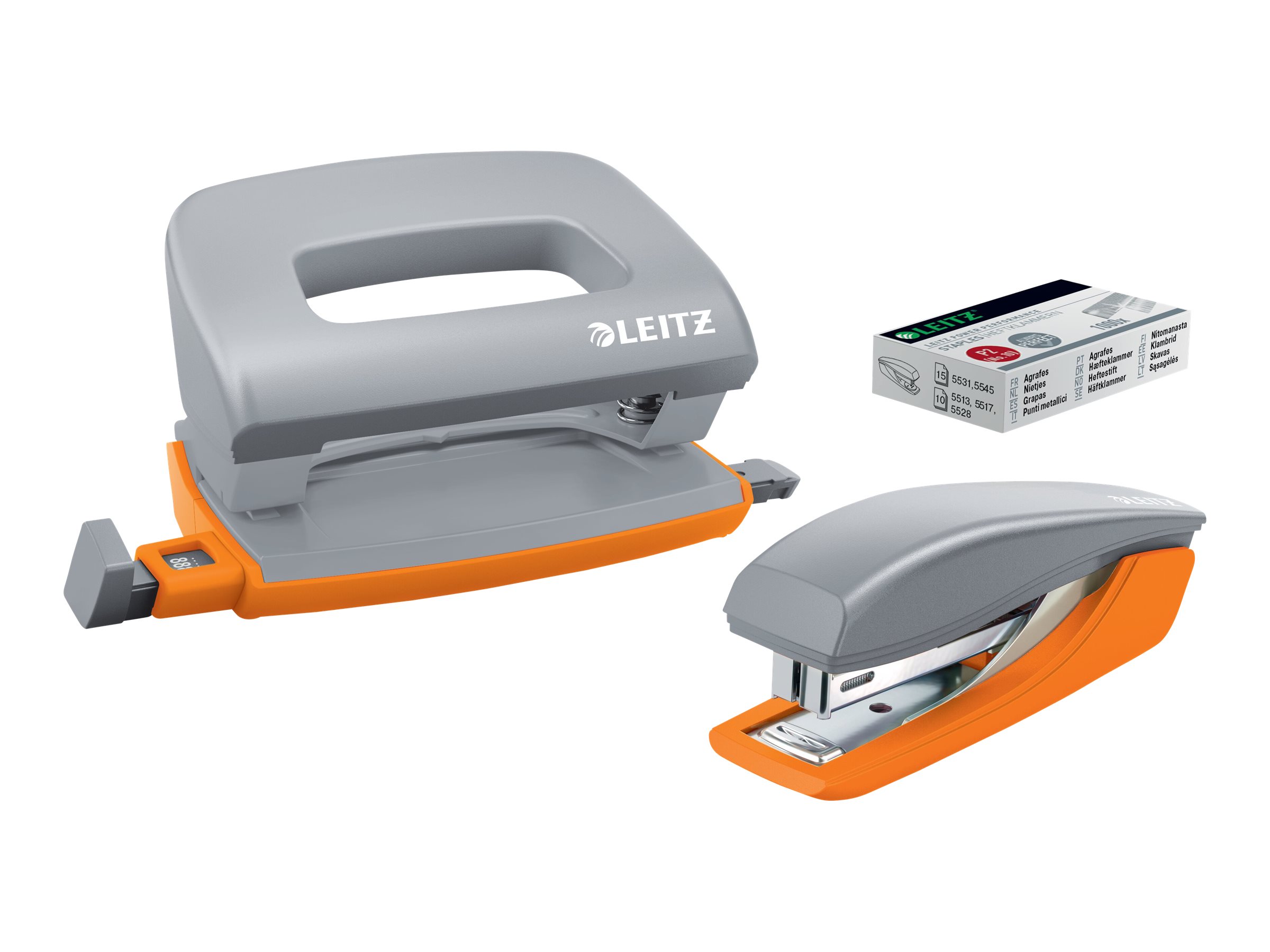 LEITZ Locher und Heftgeraete Set Urban Chic grau/orange LEITZ Locher und Heftgeraete Set Urban Chic grau/orange