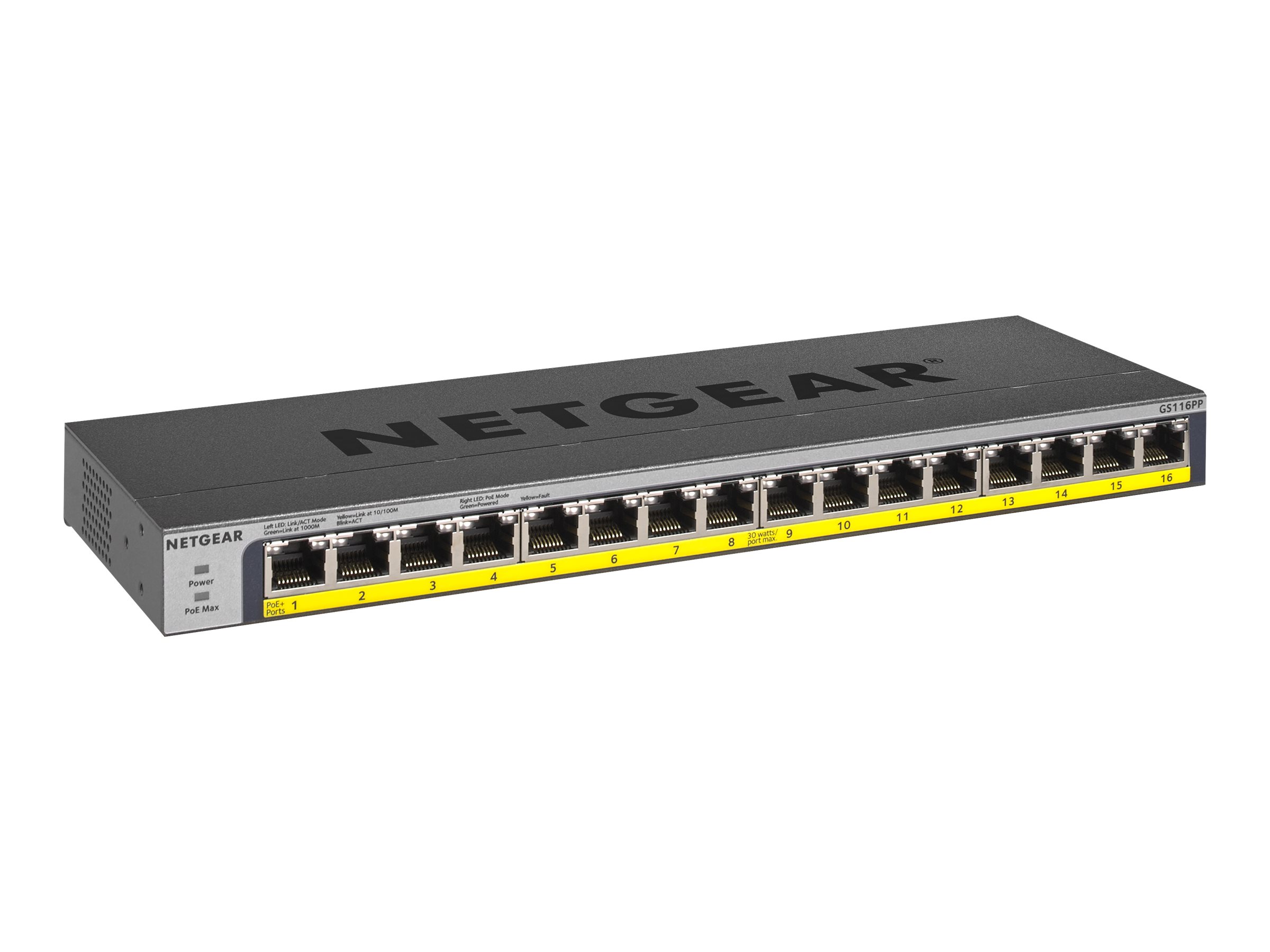 Netgear GS116PP-100EUS 16-Port Gb PoE/PoE+ flex unmgd Switch 183W PoE Budget Netgear GS116PP-100EUS 16-Port Gb PoE/PoE+ flex unmgd Switch 183W PoE Budget