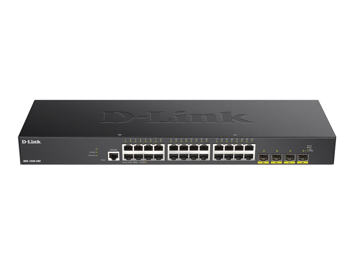D-LINK DGS-1250-28X/E 28-Port Smart Managed Gigabit Switch 24x 1000BASE-T-Port 4x 10-Gbit Uplink-Port (SFTP+) Layer-2/Layer-3-Lite