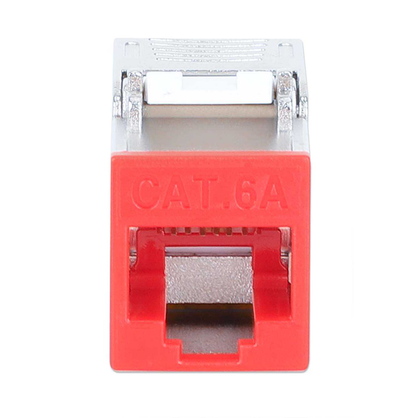 INTELLINET Cat6a 10G Slimline KeystoneModul STP werkzeuglos mit Rastclip für Massivdraht vergoldete Kontakte Metallgehäuse rot