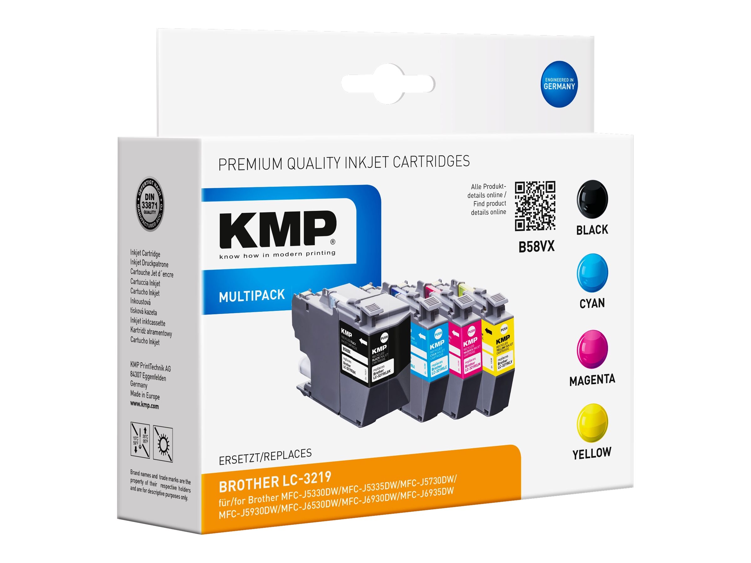 KMP B58VX schwarz, cyan, magenta, gelb Druckerpatronen kompatibel zu brother LC-3219VALDR, 4er-Set KMP B58VX schwarz, cyan, magenta, gelb Druckerpatronen kompatibel zu brother LC-3219VALDR, 4er-Set