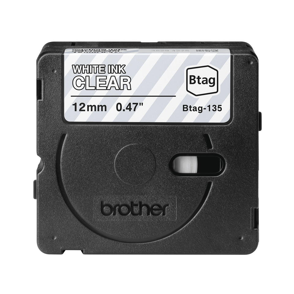 brother Schriftband Btag BTAG135, 12 mm, weiß auf transparent, 1 St