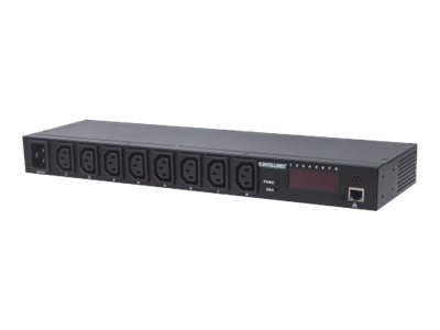 INTELLINET 48,3cm 19Zoll IP-Steckdosenleiste 8-fach mit C13-Kaltgeraetesteckdosen kontrolliert Strom Temperatur und Luftfeuchtigkeit