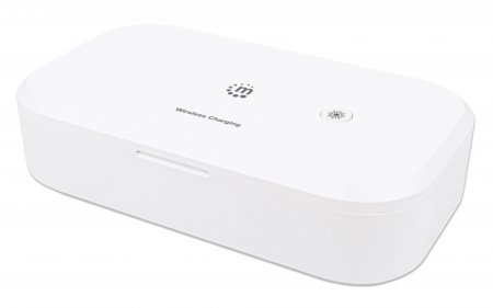 MANHATTAN UVDesinfektionsbox mit 10W Wireless Charger Sterilisator mit UVLicht fuer Handys Masken Kreditkarten und mehr weiss