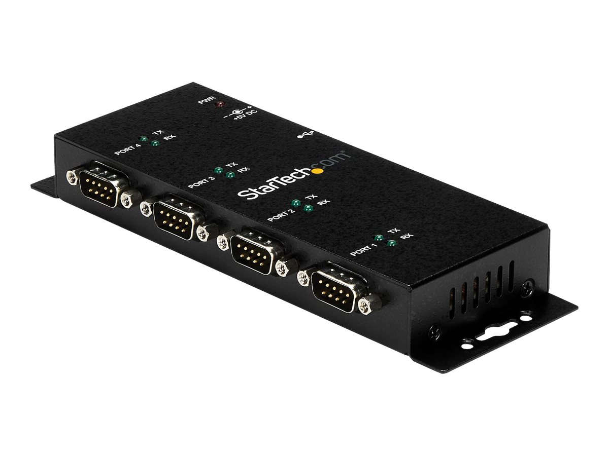 STARTECHCOM 4 Port USB auf Seriel RS232 Adapter Hub Industriell DINScheinen Wandmontagefaehig USB auf Seriell DB9 Konverte