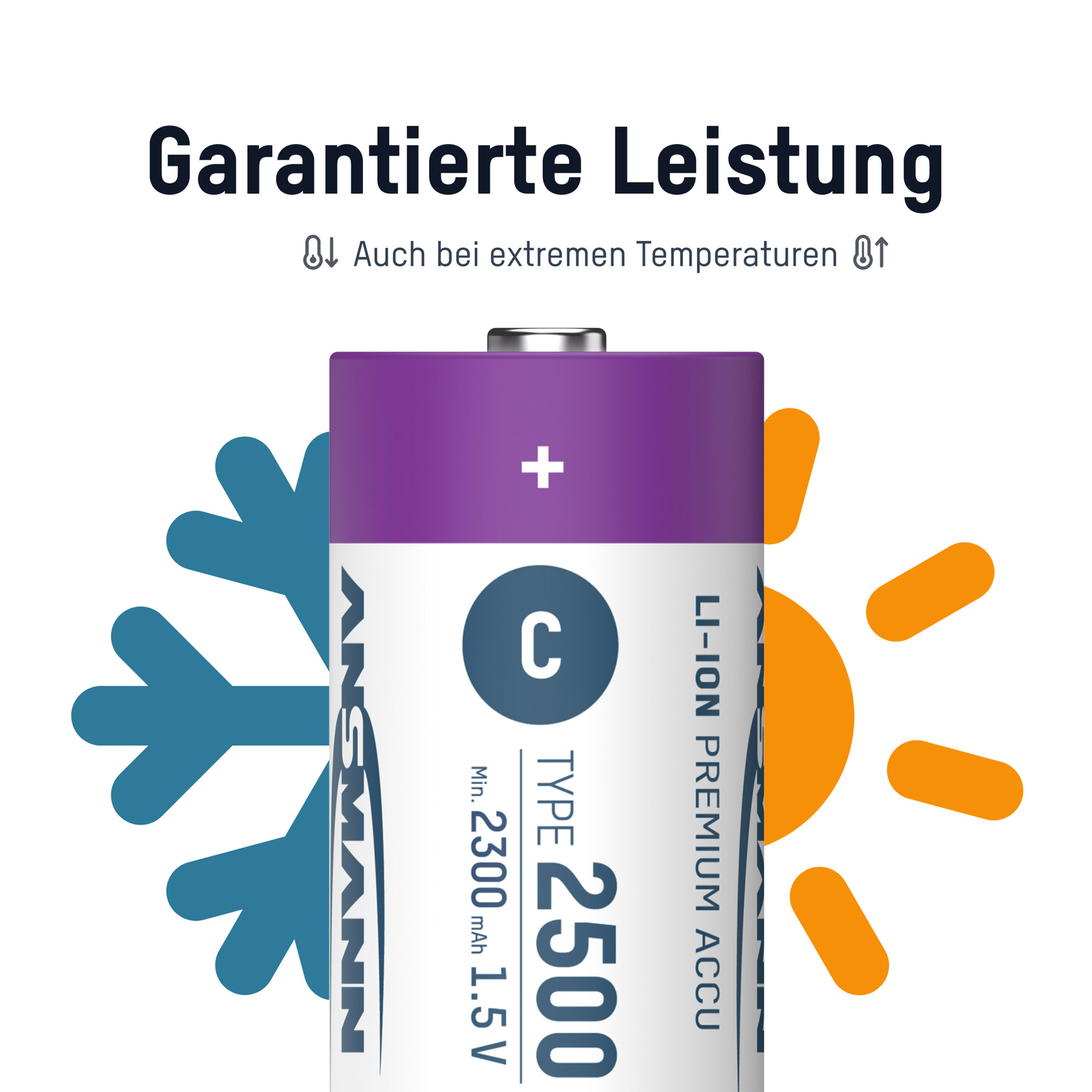 2 ANSMANN USB-Akkus mit Ladekabel 2500 Baby C 2.300 mAh