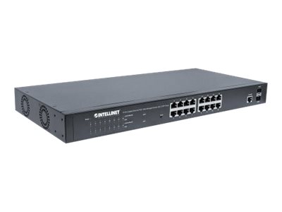 INTELLINET 16 Port Gigabit PoE+ Switch Web-Managed mit 2 SFP-Ports IEEE 802.3at/af Power over Ethernet (PoE+/PoE) Endspan Rackmount