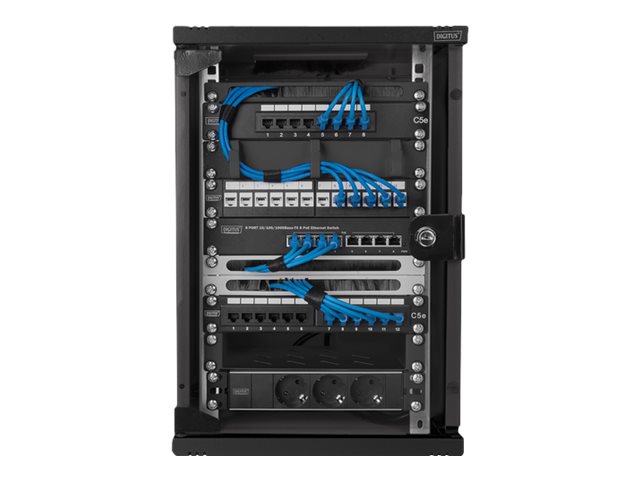 DIGITUS Wall Mounting Cabinet 25,4cm 10Zoll 9U 464x312x300mm color black RAL 9005