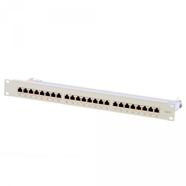 EFB Patchpanel STP 24xRJ45 Cat6 Class E 48,26cm 19Zoll 1HE RAL7035 GRAU 5Gbit