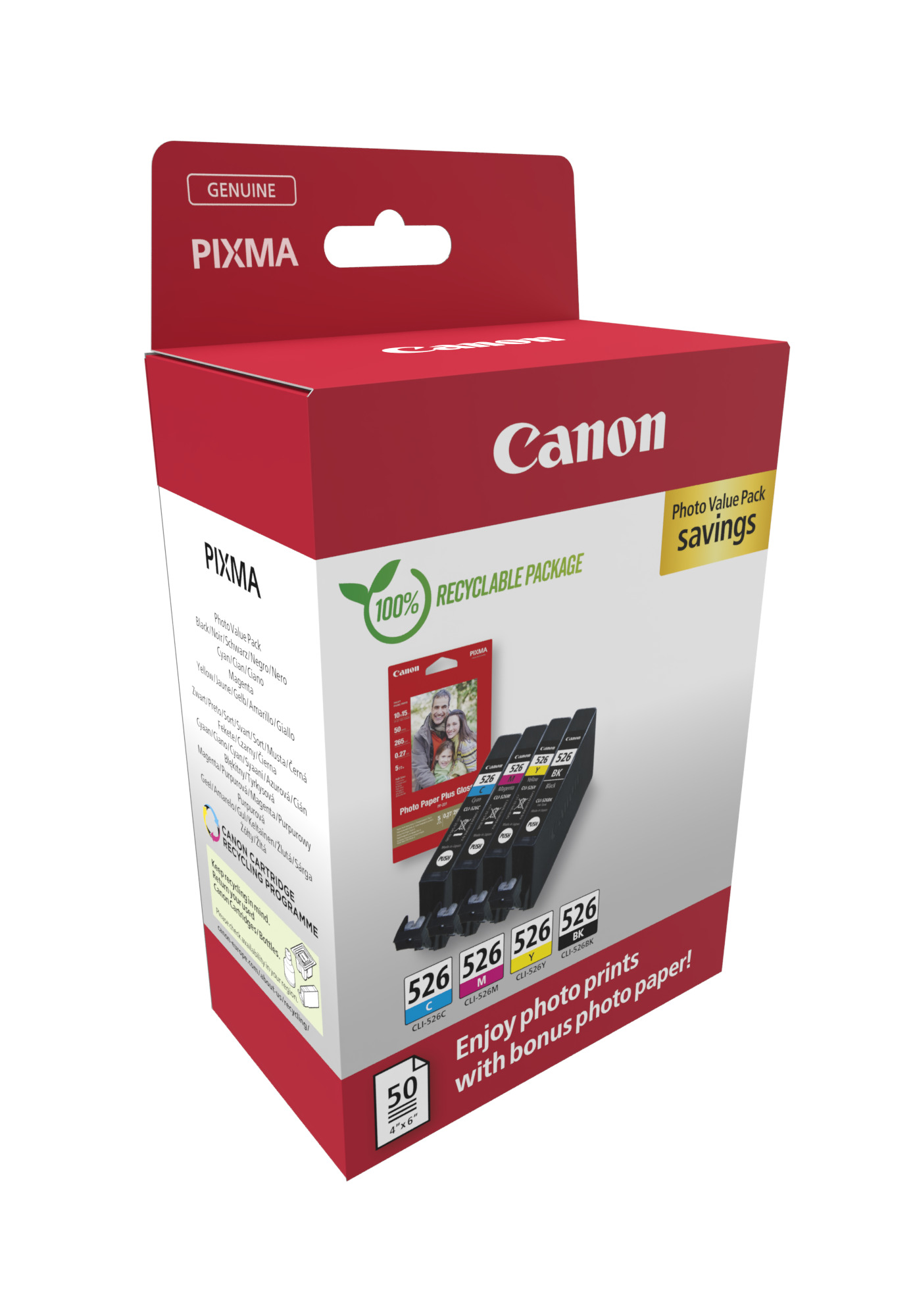 Canon CLI526 CMYBK schwarz, cyan, magenta, gelb Druckerpatronen Fotopapier