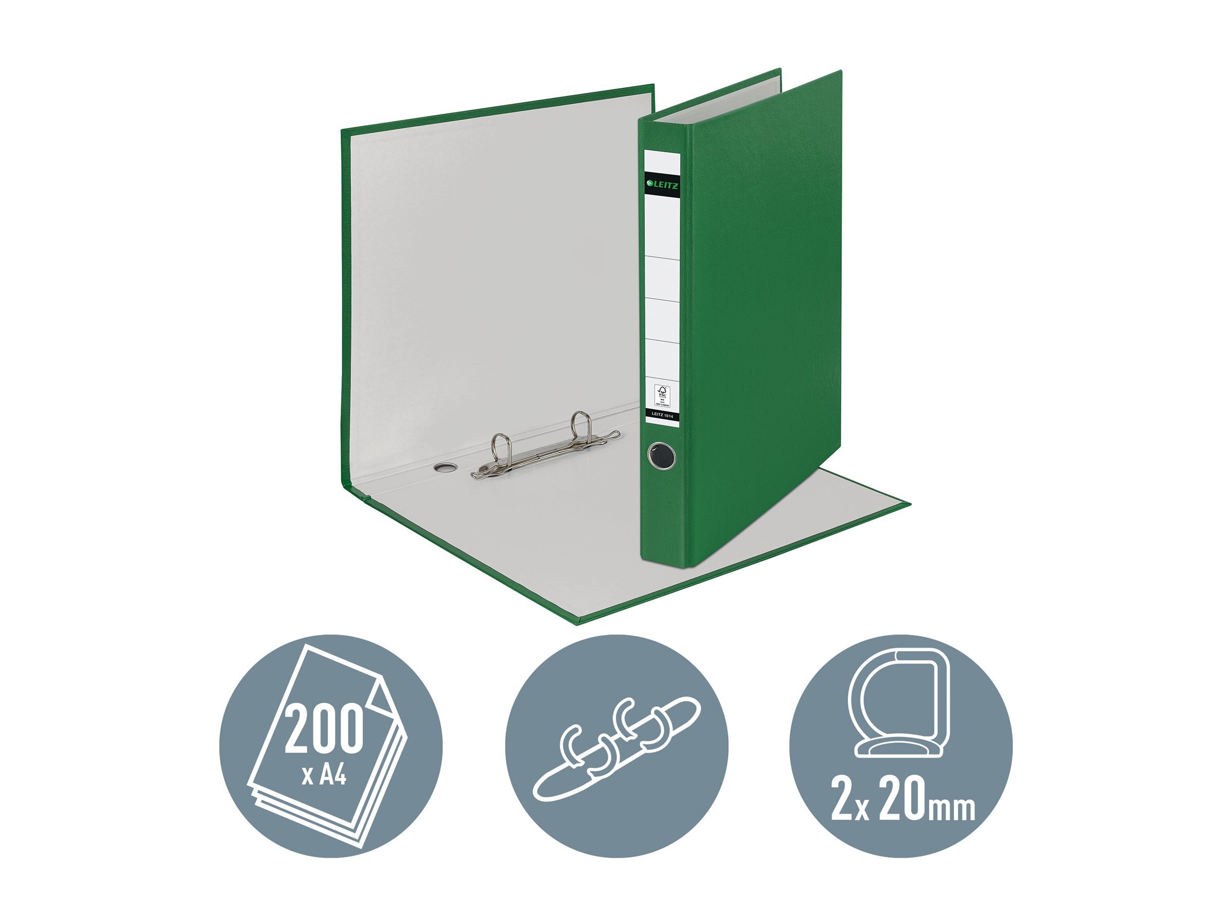 LEITZ 1014 Ringbuch 2-Ringe gruen 3,5 cm DIN A4