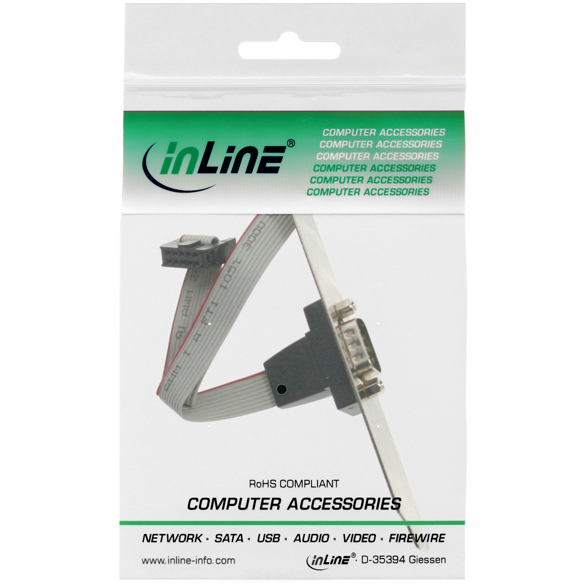 INLINE Serielles Slotblech 9-pol Stecker an 10-pol Buchsenleiste 1:1 0,25m