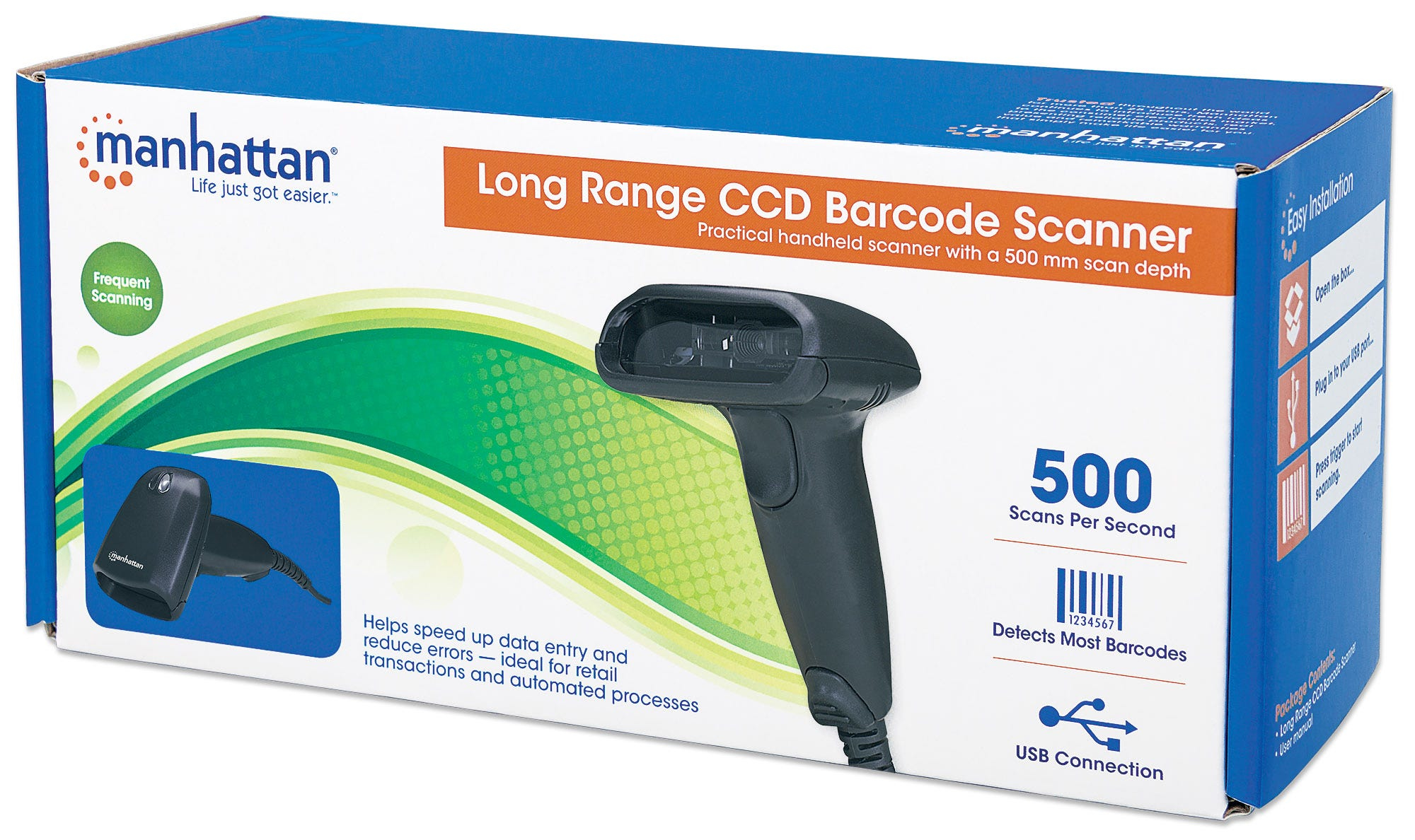 MANHATTAN Barcodescanner LongRange CCD  USB  100mm  schwarz