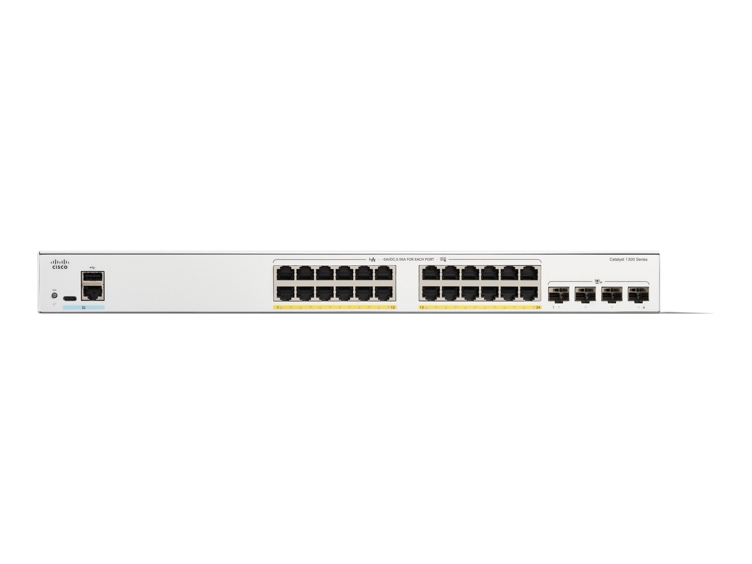 CISCO Catalyst 1300 24-Port Switch / PoE+ with 195W power budget / 4 x 10G SFP+ Uplinks