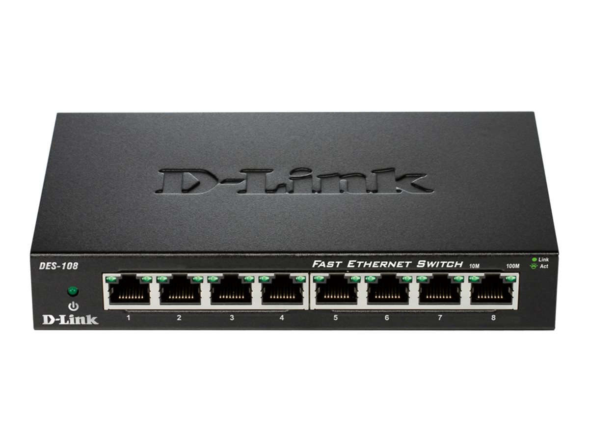 D-LINK DES-108 8?Port Layer2 Fast Ethernet Switch 8x 10/100 Mbit/s Metallgehäuse Autosensing MDI/MDIX-Anpassung D-LINK DES-108 8?Port Layer2 Fast Ethernet Switch 8x 10/100 Mbit/s Metallgehäuse Autosensing MDI/MDIX-Anpassung