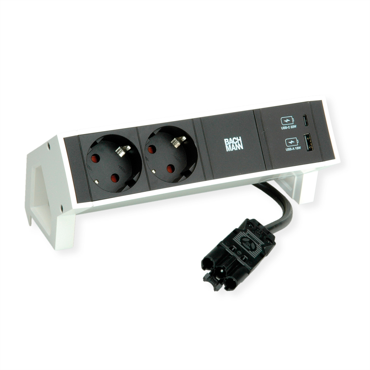 BACHMANN DESK2 2xSchutzkontakt USB AC USB Charger 22W 0,2m GST18 weiss