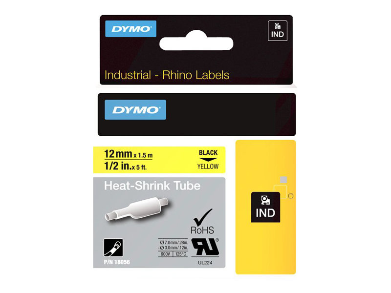 DYMO Schrumpfschlauch RHINO 18056, 12 mm schwarz auf gelb DYMO Schrumpfschlauch RHINO 18056, 12 mm schwarz auf gelb
