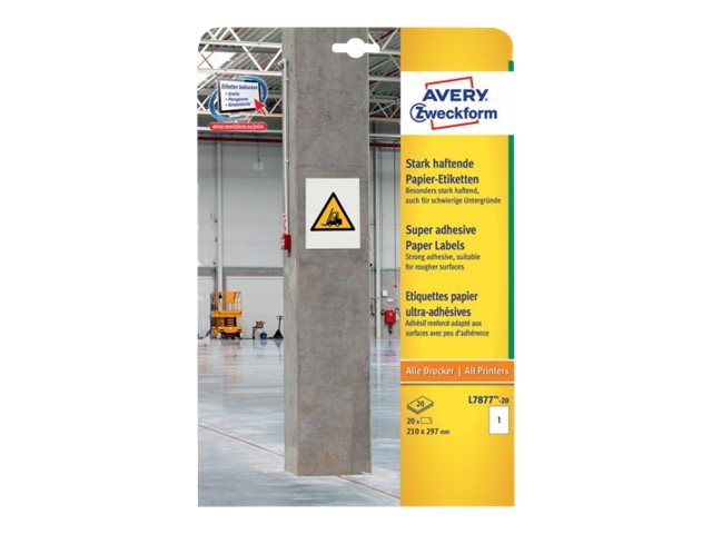 20 AVERY Zweckform Power-Etiketten L7877-20 weiss 210,0 x 297,0 mm 20 AVERY Zweckform Power-Etiketten L7877-20 weiss 210,0 x 297,0 mm