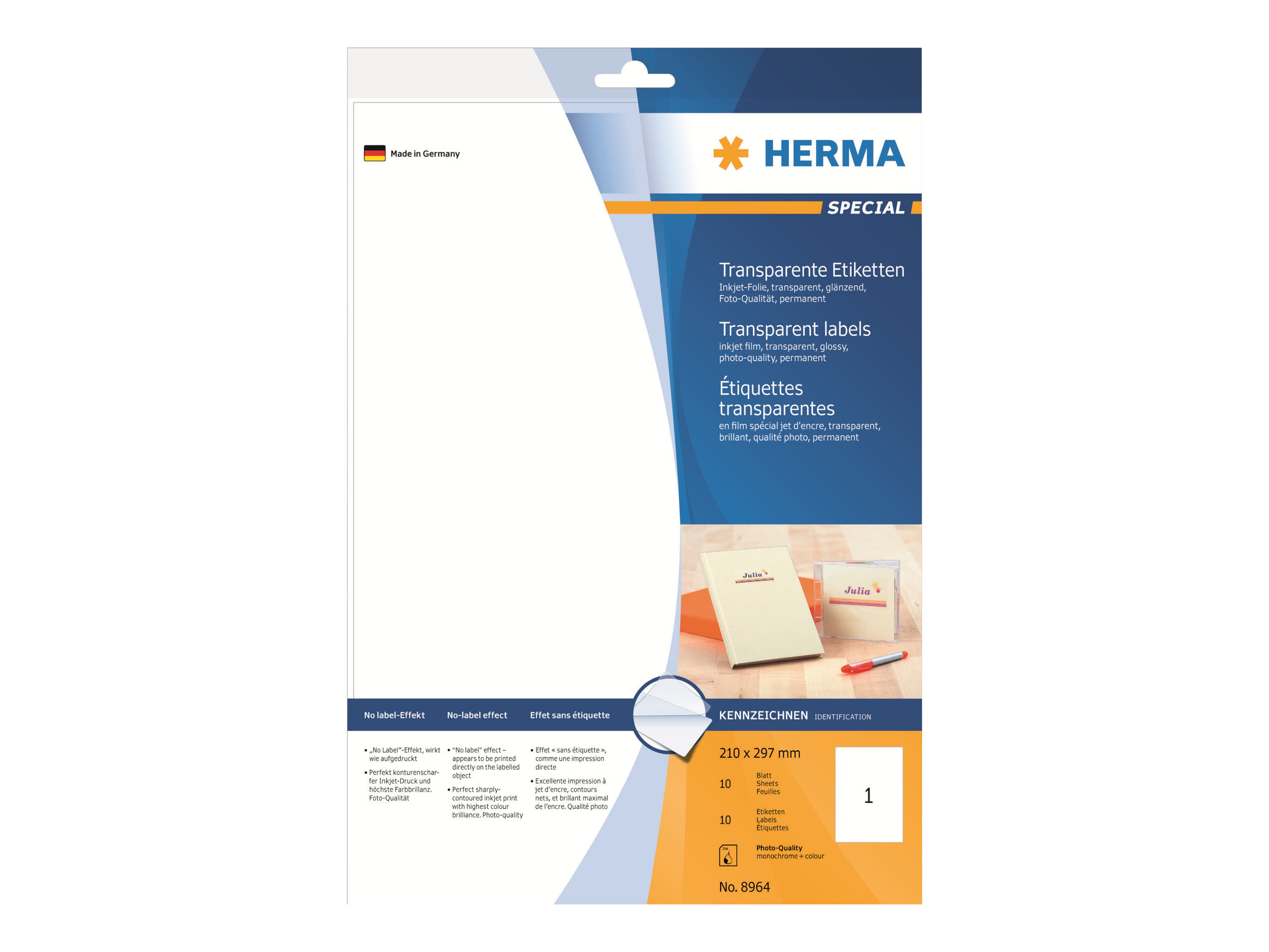 10 HERMA Folienetiketten 8964 transparent 210,0 x 297,0 mm