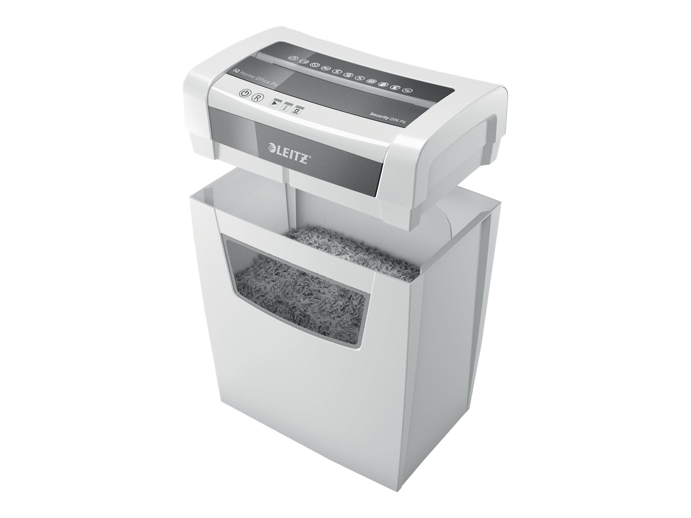 LEITZ IQ Home Office Aktenvernichter mit Partikelschnitt P-4, 4 x 28 mm, bis 10 Blatt, weiss