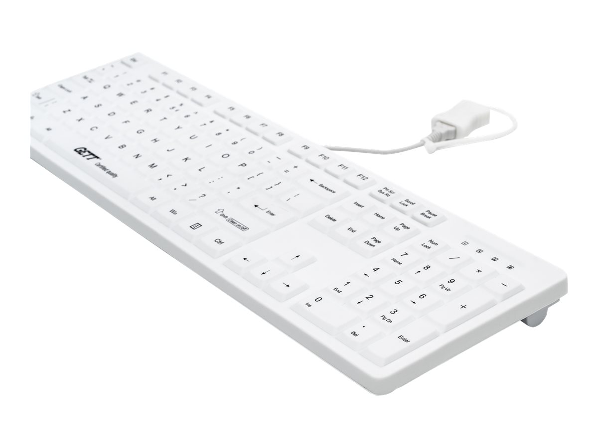 GETT GCQ CleanType Easy Protect Silikon Tastatur mit Kunststoffgehaeuse NUM-Block 105 Tasten IP68 USB Farbe: weiss Layout: DE GETT GCQ CleanType Easy Protect Silikon Tastatur mit Kunststoffgehaeuse NUM-Block 105 Tasten IP68 USB Farbe: weiss Layout: DE