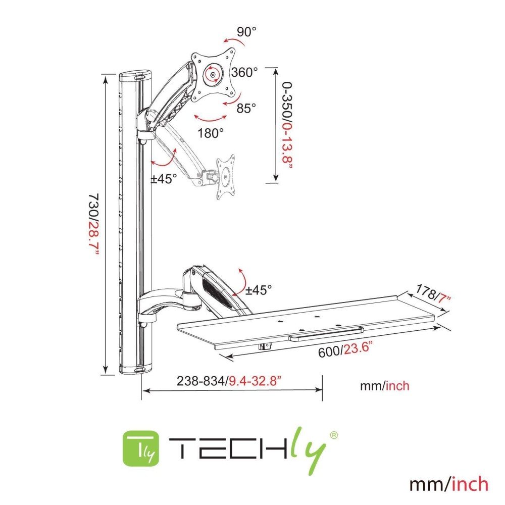 EFB Elektronik Techly Wandhalterung 15-27 Zoll mit Tastaturablage und Arm