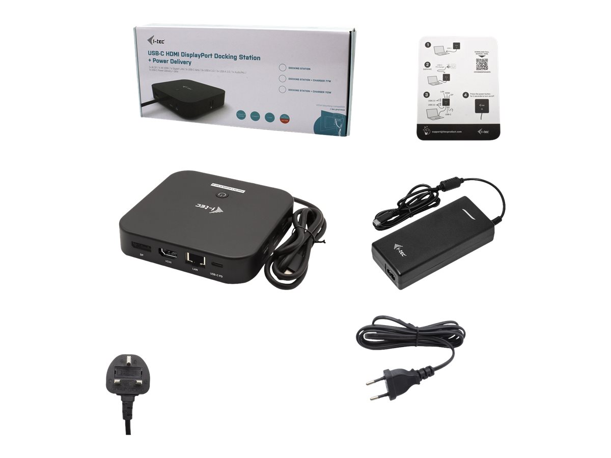 I-TEC USB-C Dual Display MST DS 1x DP 1x HDMI 1xGLAN 3xUSB 3.0 2xUSB 2.0 1xUSB-C-Datei 1xAudio/Mic Jack 1x100W USB-C PD+Charger 112W