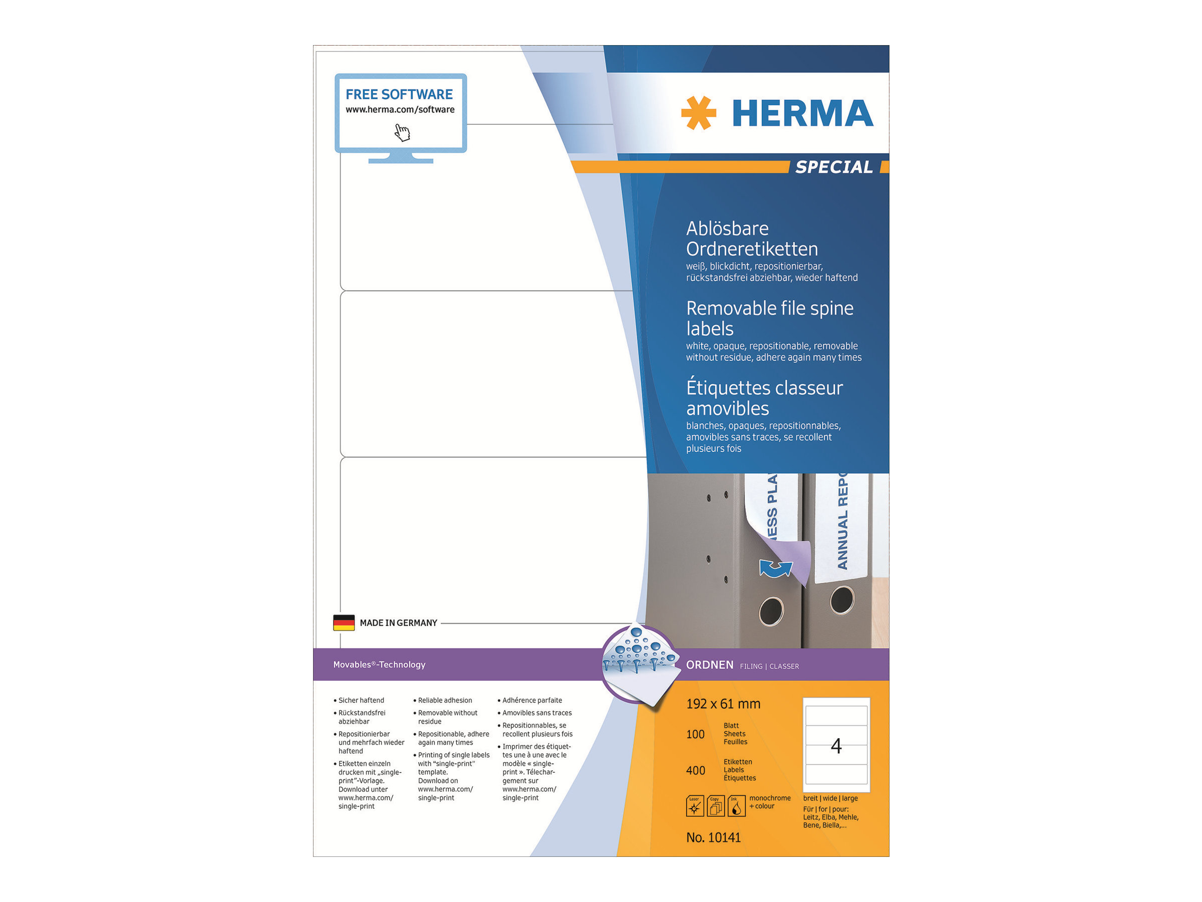 HERMA Ordneretiketten 10141 weiß, 100 Blatt