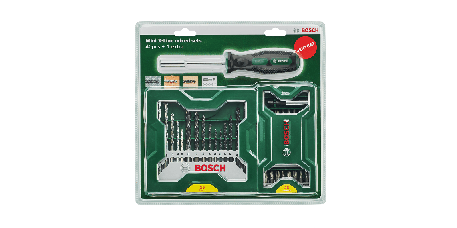 BOSCH Bohrer und BitSet 25151 MiniXLine Sets plus Griff, 41teilig