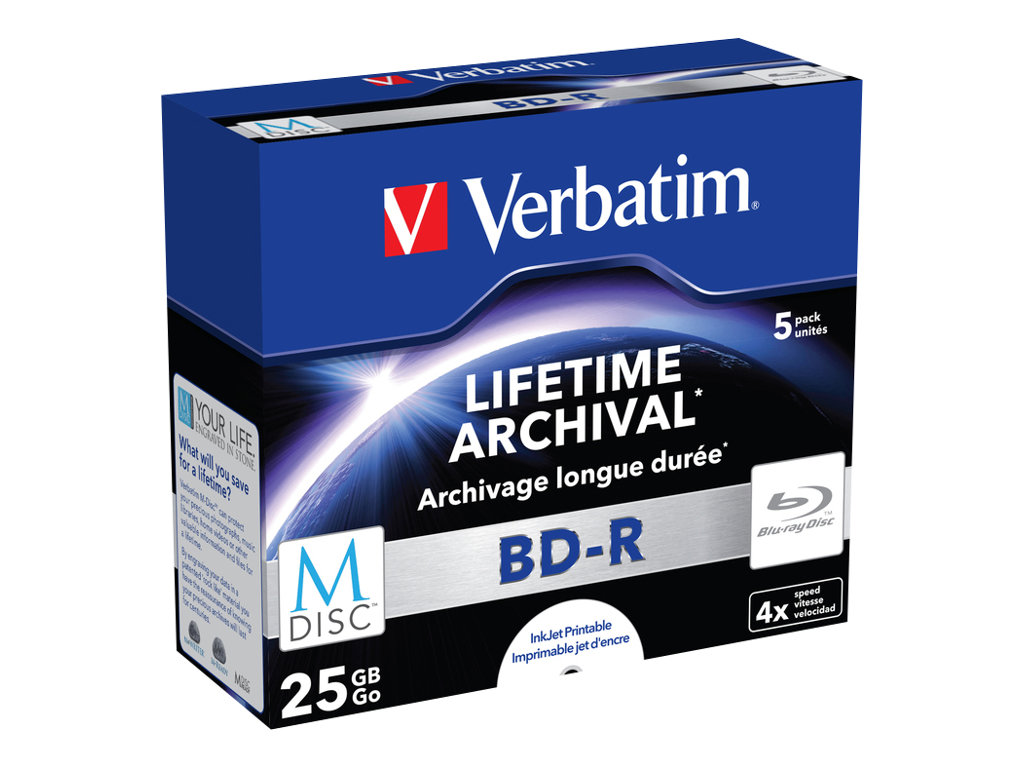 M-DISC Verbatim BD-R 25GB 4x Inkjet Printable Jewel Case