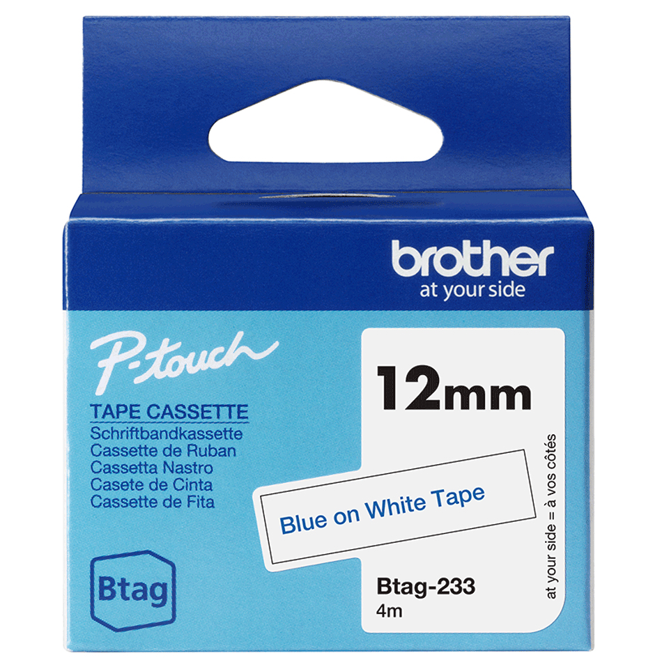 Brother BTAG-233 Blau auf Weiß Rolle (1,2 cm x 4 m)