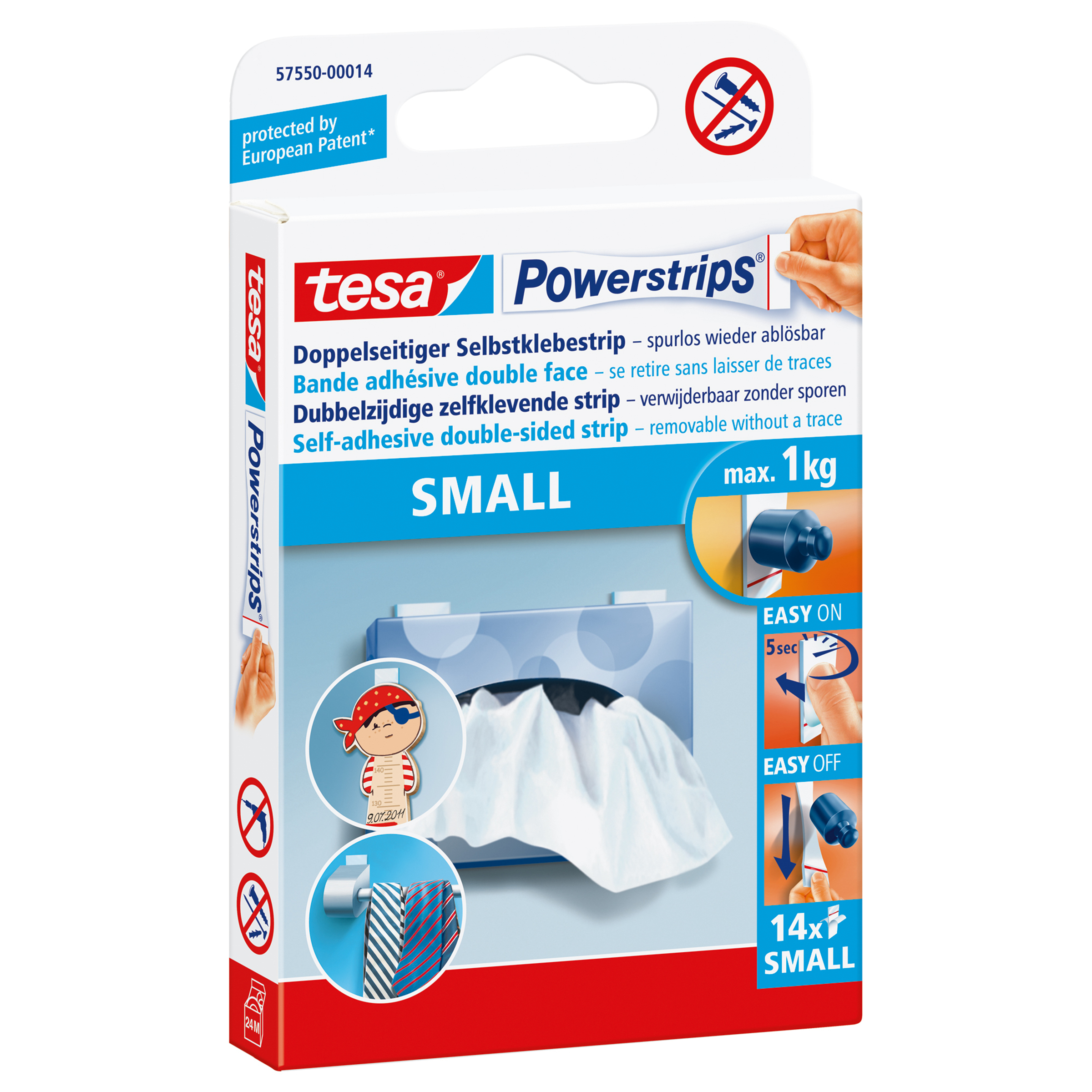 tesa Powerstrips SMALL Klebestreifen fuer max 1,0 kg 1,4 x 3,3 cm, 14 St