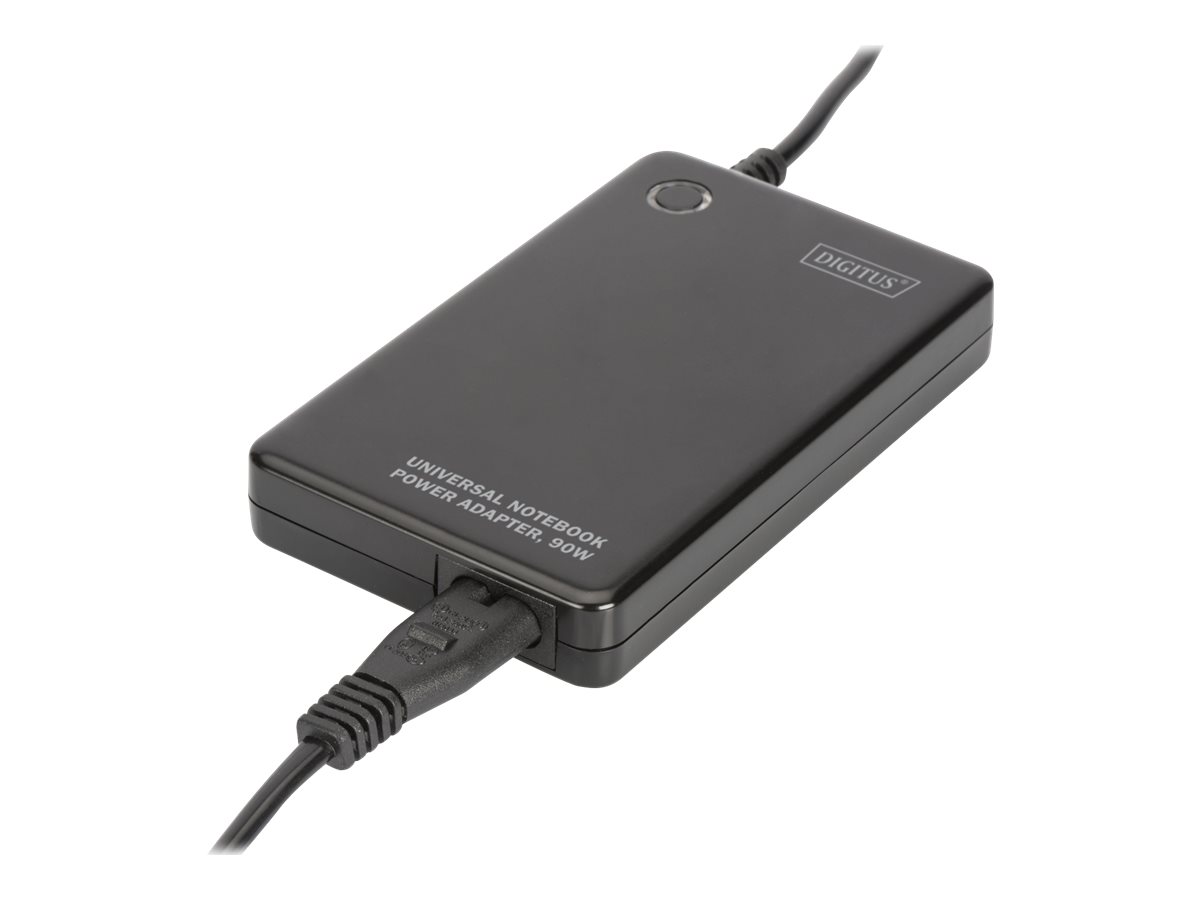 DIGITUS Notebook Netzteil Slim mit LED 90W out 15/16/18/18.5/19/19.5/20VoltDC Inkl.11 Stecker-Adapter +USB Lade Buchse