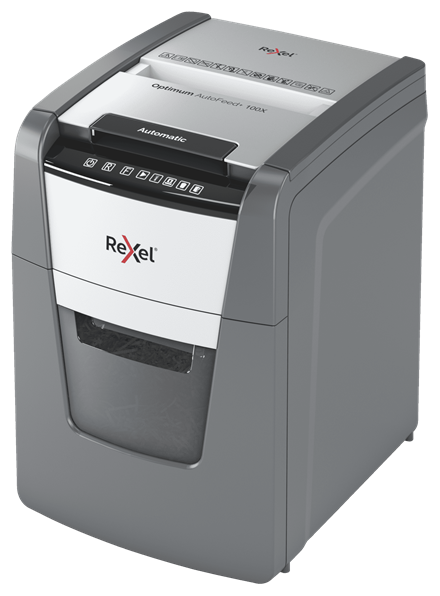 Rexel Optimum AutoFeed100X Aktenvernichter mit Partikelschnitt P4, 4 x 28 mm, bis 100 Blatt, schwarz