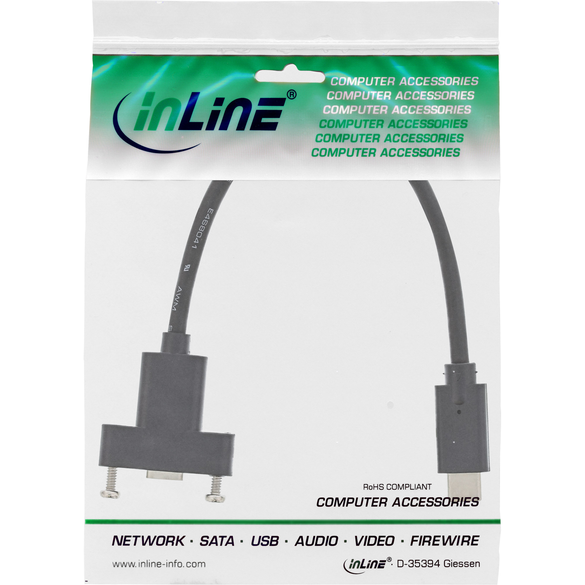 INLINE USB 3.1 Adapterkabel Stecker C auf Einbaubuchse C 0,2m schwarz